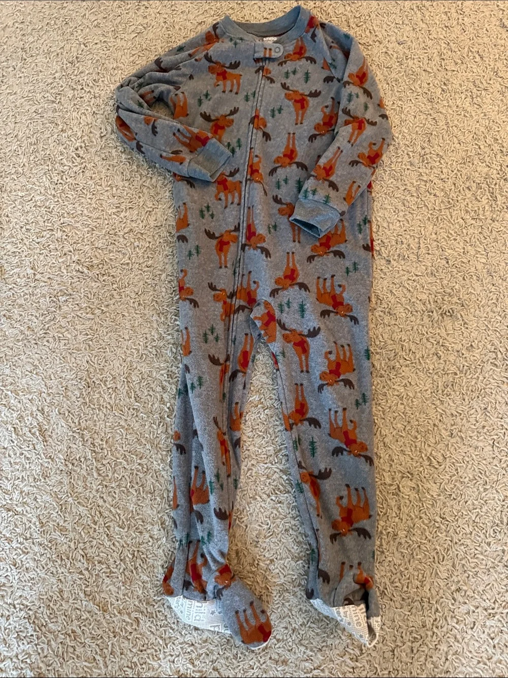 Carter's Gray Footed Pajama One-Piece with Orange Moose Print